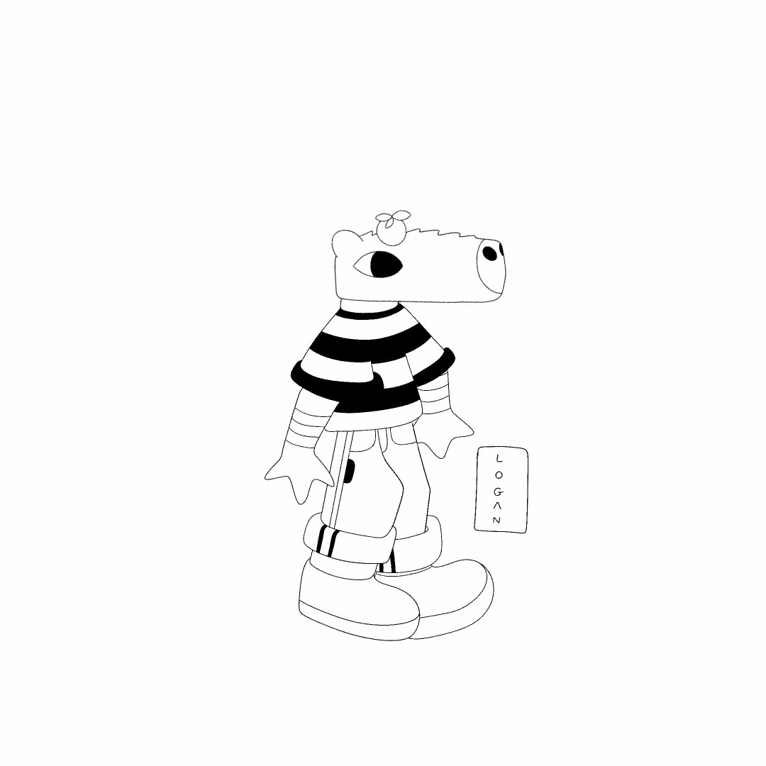 the first of two 2D looping animations of capybara video game protagonist Pym, linework without colour, walking on the spot whilst facing to the right.