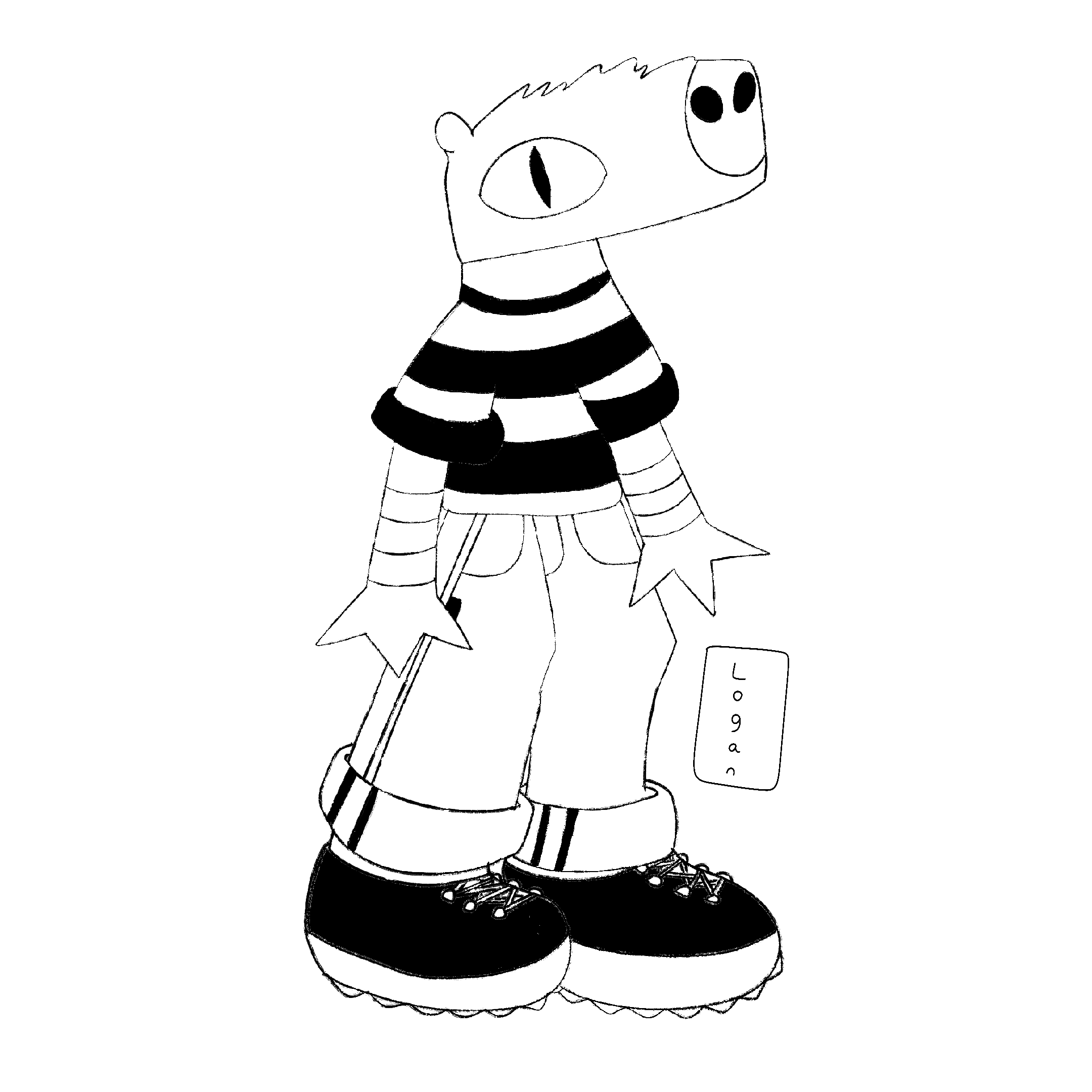 a black and white digital illustration of a video game protagonist called Pym, the capybara main character from a not currently released yet video game called Keep Game.