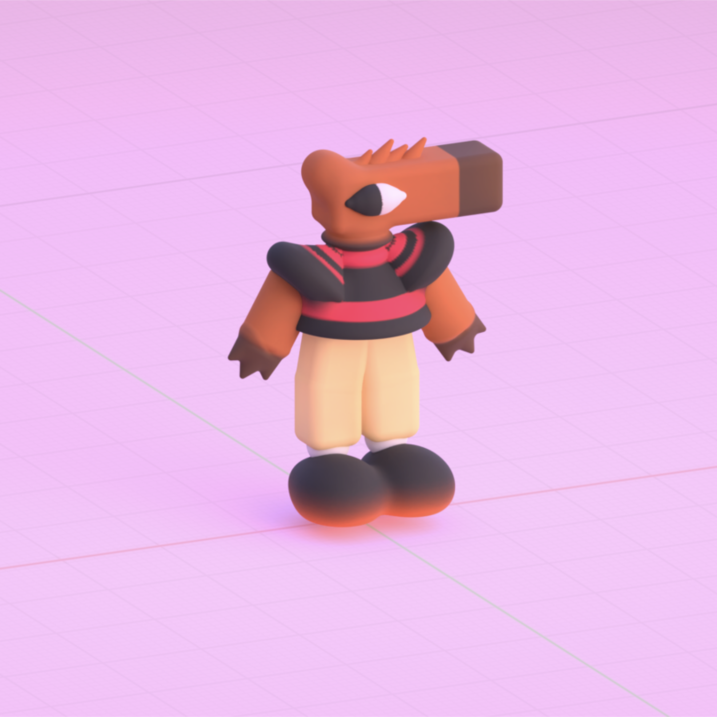 a 3D digital sculpture of a capybara video game protagonist on a pastel pink background.
