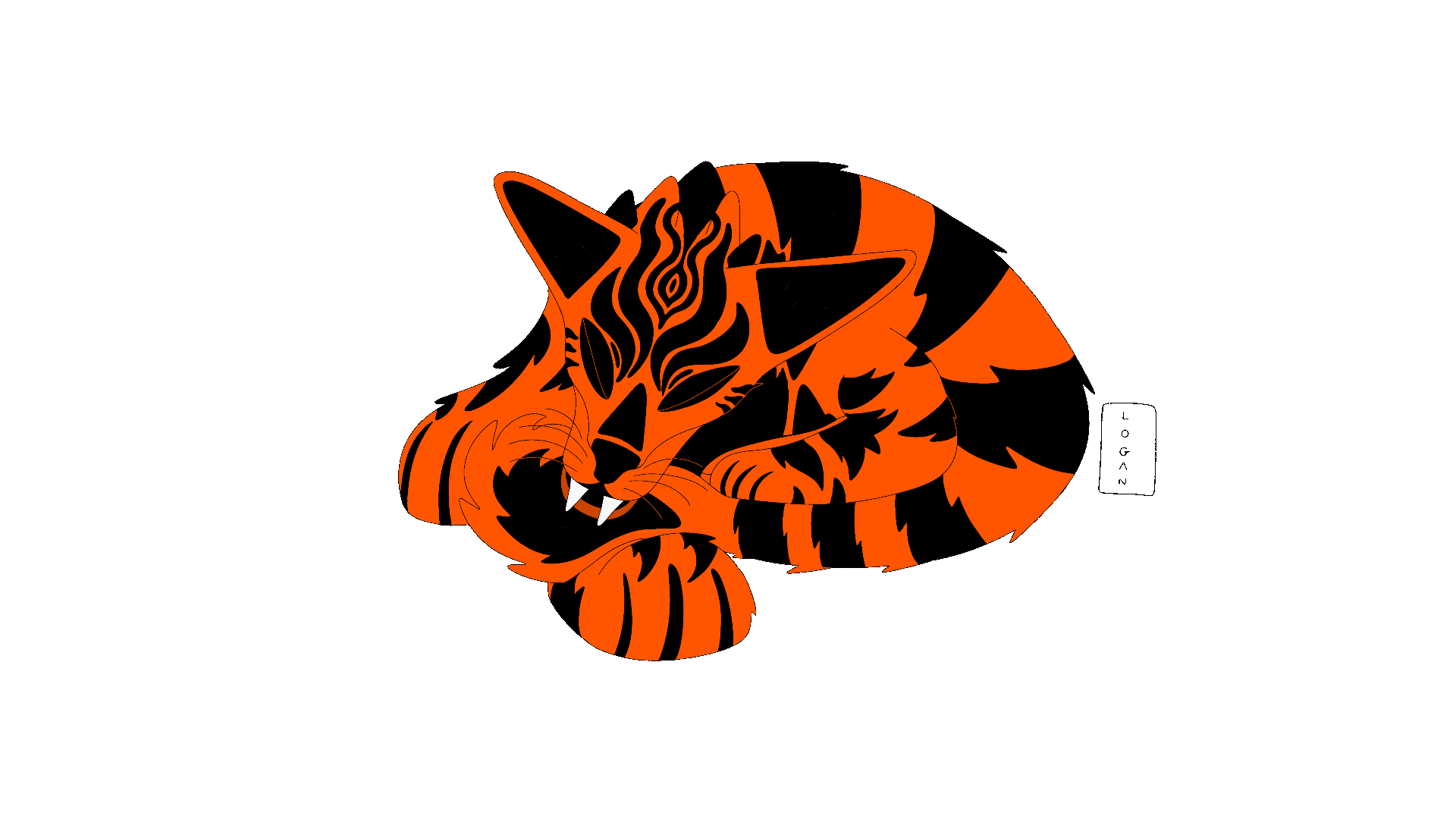 a hand drawn 2D digital animation of a bright orange, tiger-like dragon from the not released yet video game Keep Game.